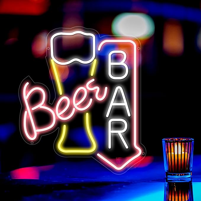 Beer Bar Neon Sign for Wall Decor, USB Powered Beer Bar Led Sign, Reusable Light Up Sign for Business, Light Up Sign for Kitchen and Livingroom