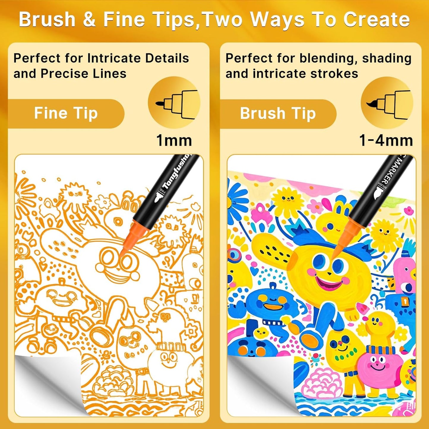 Tongfushop 72 Colors Acrylic Paint Markers, Dual Tip Acrylic Paint Pens with Brush Tip & Fine Tip, Wood Markers for Rock Painting, Wood, Canvas, Stone, Glass, Ceramic, DIY Crafts, Art Supplies