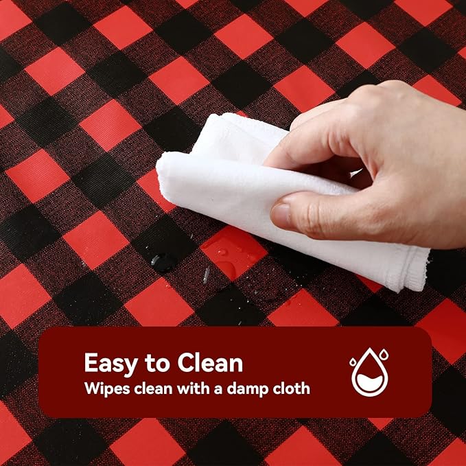 Romanstile Rectangle Vinyl Tablecloth, 100% Waterproof Buffalo Gingham Plastic Table Cloth, Heavy Duty Wipeable Checkered Table Covers for Outdoor, Camping, Picnic, Patio - 52 x 70, Black and Red