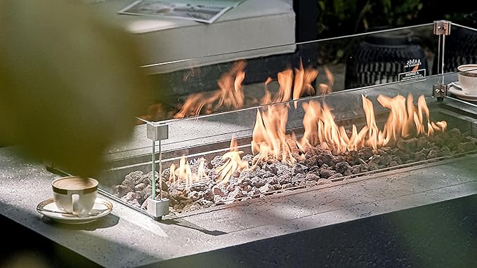 AMS Fireplace | Rectangular Fire Pit Glass Wind Guard for Madison Fire Pit (Dark Gray) | Shielded from Patio Heater Flames | Tempered Glass with Polished Edges for Safety | Fire Table Glass Shield