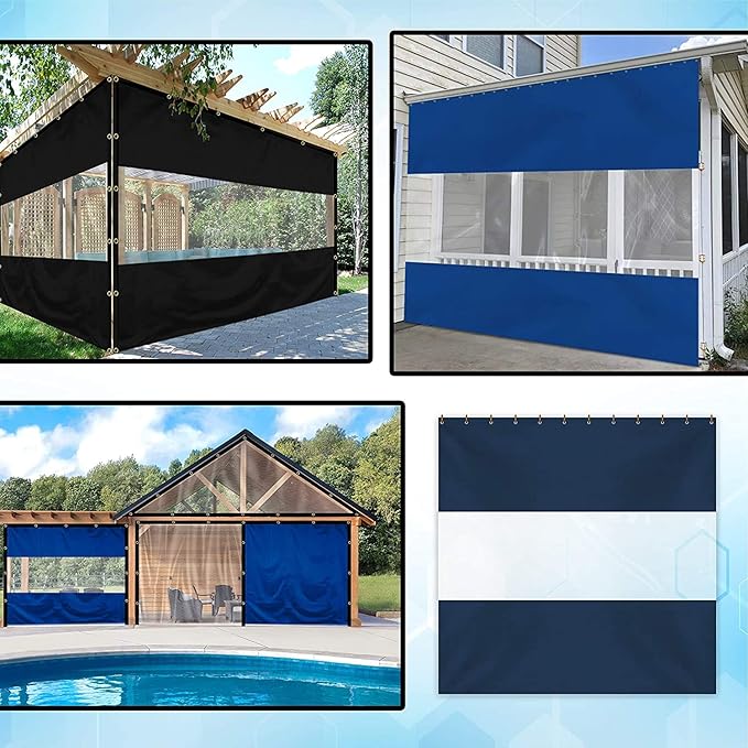 Covers & all Outdoor Clear Panel Curtain, 12 oz Vinyl Outdor Curtains for Patio, Waterproof & Weather Resistant Tarp with Brass Grommets for Pergola, Porch, Gazebos, Balcony (13' H X10' W feet, Blue)