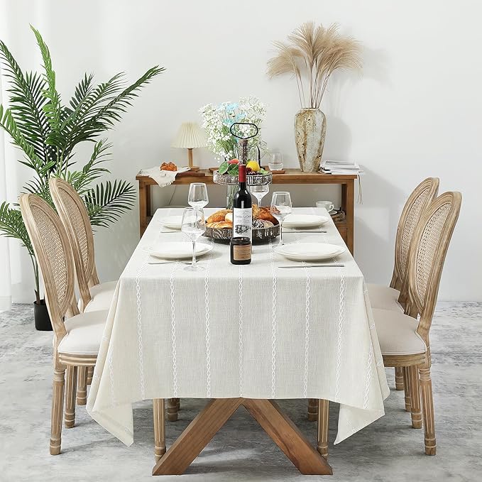 Chassic 60 x 104 inches Farmhouse Style Linen tablecloths, Wrinkle Resistant Washable Dining Room Table Cloths for 6 Foot Rectangle Tables - Beige