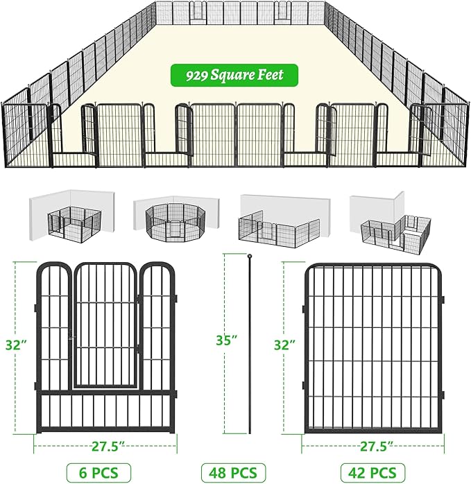 Garden Fence with Gate Metal Fencing Outdoor for Yard, 32in x110ft 48 Panels Outdoor Dog Fence Temporary Fence for Dogs Outside, Rustproof Garden Fencing Flower Bed Edging for Patio