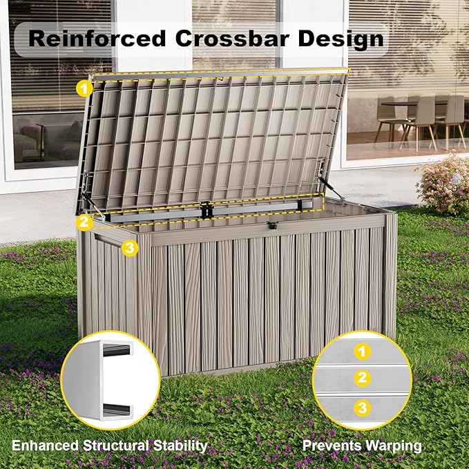 200 Gallon Waterproof Outdoor Storage Box,Resin Deck Box,Lockable Outside Storage Box Container for Patio Furniure,Garden,Tools (200 Gallon,Grey)