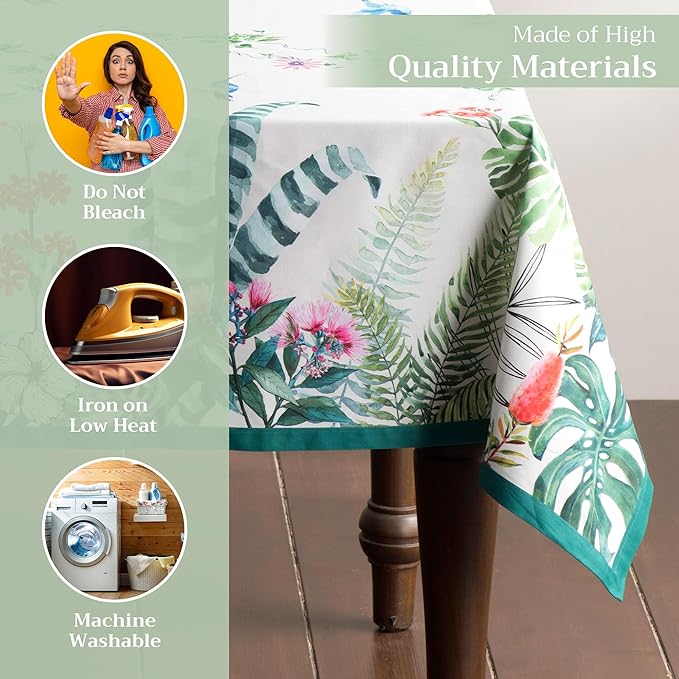 Maison d' Hermine Table Cloth Rectangle Table 100% Cotton 60 x 108 Inches Tablecloth Reusable Decorative for Dining Room, Farmhouse, Home, Party, Festive & Wedding Spring Summer - Tropiques