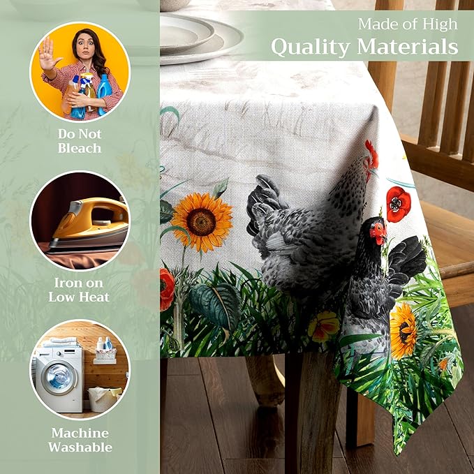 Maison d' Hermine Table Cloth Rectangle Table 100% Cotton 54 x 72 Inches Tablecloth Reusable Decorative for Dining Room, Farmhouse, Home, Party, Festive & Wedding Spring Summer - Basse Cour