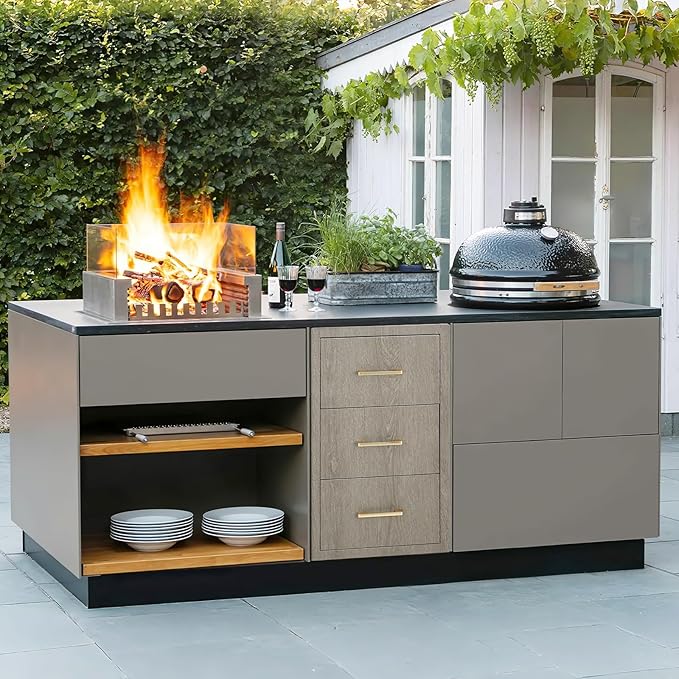Stainless Steel Outdoor Kitchen Double Access Drawers 17"W x 30"H x 21"D - Heavy Duty Weather-Resistant Combo with Built-in Paper Towel Holder, Flush Mount for BBQ Island & Grill Station