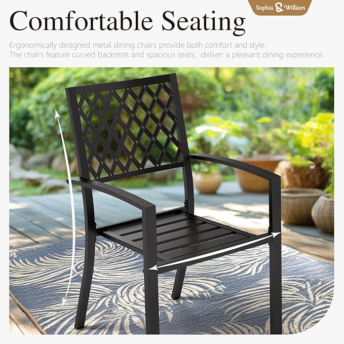 Sophia & William Round Patio Table and Chairs Set, Outdoor Dining Set for 4, 5 Piece Metal Patio Furniture, 42" Black Table(Diamond)