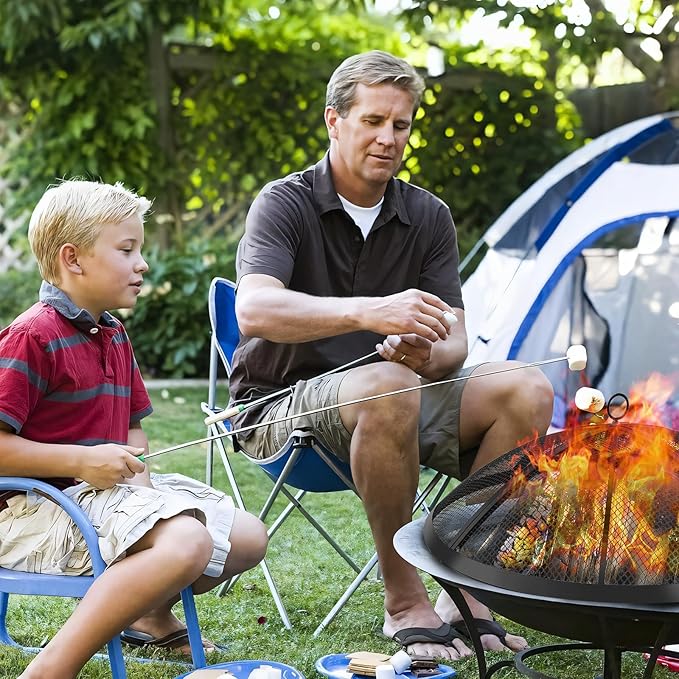 Fire Pit Spark Screen, Outdoor 30 Inch Round Fire Pit Screen with Foldable Hook and Fire Safety Gloves, Heavy Duty Steel Mesh Fire Pit Cover, Fire Pit Lid for Backyard, Beach, RV Camping
