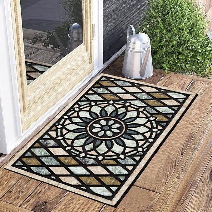 CHICHIC Welcome Door Mat 17x 30 Inch Front Doormat Outdoors for Home Entrance Outdoors Mat for Outside Entry Way Doormat Entry Rugs, Heavy Duty Non Slip Rubber Back Low Profile, Flower