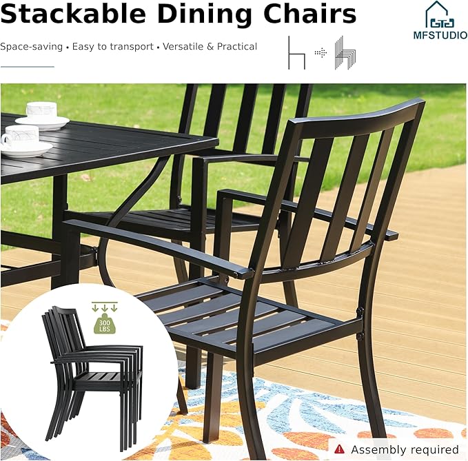 MFSTUDIO Outdoor Dining Set for 8, Patio Dining Set with Square Table, 9 Piece Patio Table and Chairs Set, Metal Outdoor Patio Furniture Set for Deck Backyard Poolside Garden
