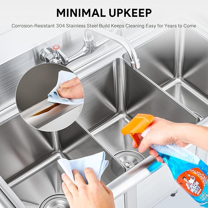WILPREP 3-Compartment Sink, 10x14x10 in. Kitchen Sink with Strainers X-Shaped Guides Backsplash, Freestanding Triple Bowl Utility Sink, Work Station Sink for Garage Kitchen Laundry Room with 3 Basins