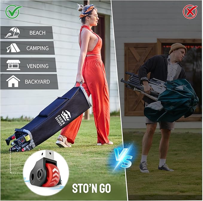 CROWN SHADES Canopy Tent, 10 x 10 Foot Portable Pop Up Outdoor Shelter with 1 Sidewall, Easy 1 Push Center Lock, UV Protection, and Carry Bag, Pink