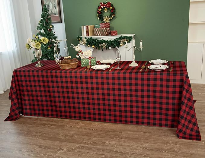 Classic Gingham Buffalo Tablecloth Fabric - Oblong 90x132 Inch Water Proof Checkered Table Cloth for Indoor Outdoor - Table Cover for Birthday, Picnics, BBQs, and Parties