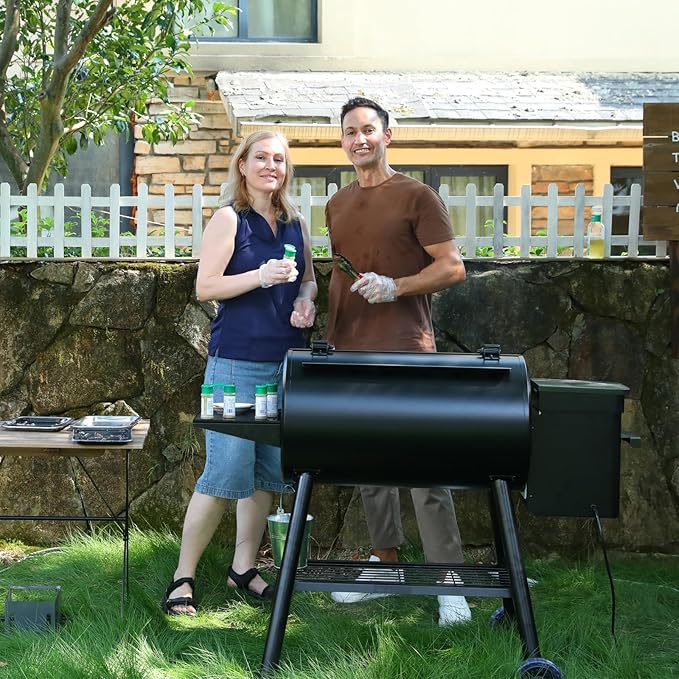 Wood Pellet Smoker BBQ Grill with Latest PID Technology LCD Controller 565 SQ.IN Cook Area 8 In 1 Pellet Grill with Auto Temperature Control and Meat Probe for Home Party Outdoor