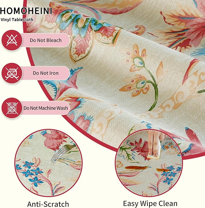 Rectangle Picnic Table Cloth, Elastic Waterproof Fitted Vinyl Tablecloths for 5 Foot Tables, Wipeable Flannel Backed Table Covers for Dining, Camping, Outdoor(Songbird,30"x60")