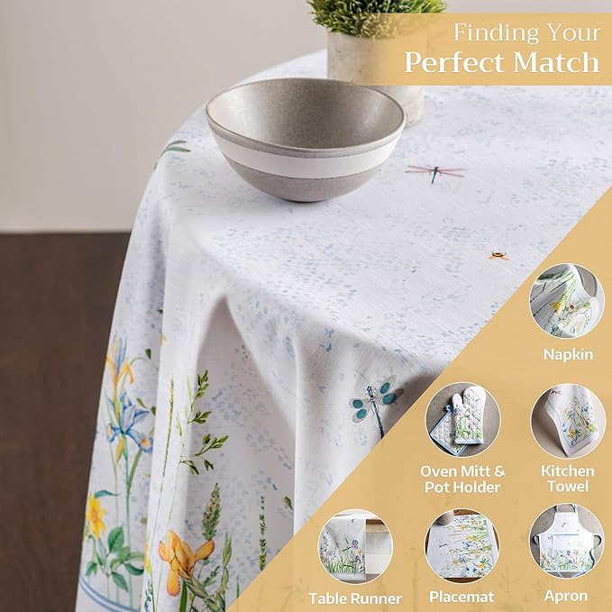 Maison d' Hermine Table Cloth Round Table 100% Cotton 69 Inches Tablecloth Reusable Decorative Everyday Use for Dining Room, Farmhouse, Home, Party, Festive & Wedding Spring Summer - Fleurs De Mai