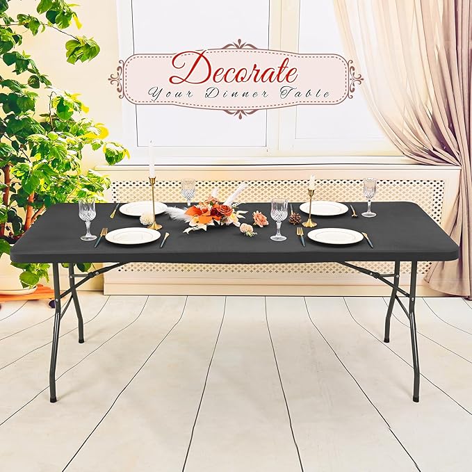 6 Pack Stretch Fabric Table Top Cap Cover, Gray Table Covers fits 6' Tables, Washable Elastic Universal Rectangle Tablecloth Protector for Indoor Outdoor Party Picnic Wedding (30" W x 72" L)