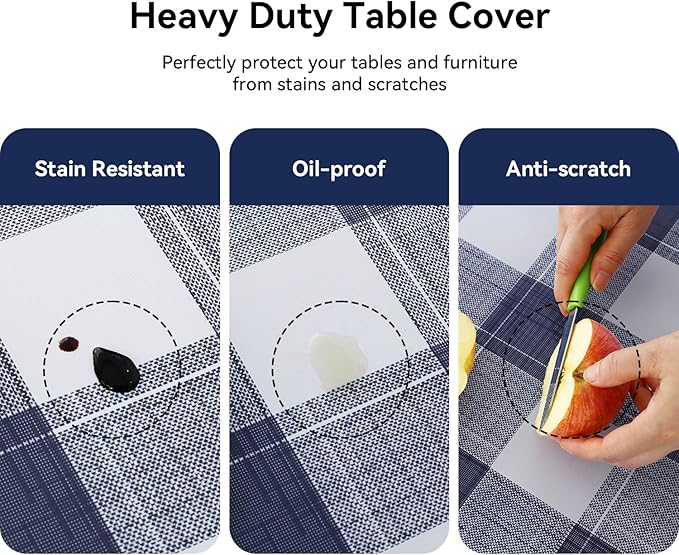 Romanstile Rectangle Vinyl Tablecloth, 100% Waterproof Oil-Proof Checkered Plastic Table Cloth, Heavy Duty Wipeable Table Covers for Dining, Camping, Picnic, Outdoor - 60 x 120 Inch, Blue Checkered
