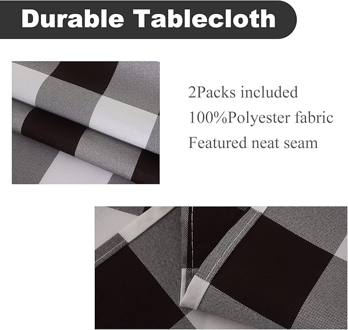 Cupuamon 2 Pack Waterproof Polyester Fabic Rectangle Checkered Tablecloth，60x120 Outdoor Table Cloth，Oil Stain Prevention Table Cloth for Pinics and Parties（Black and White）