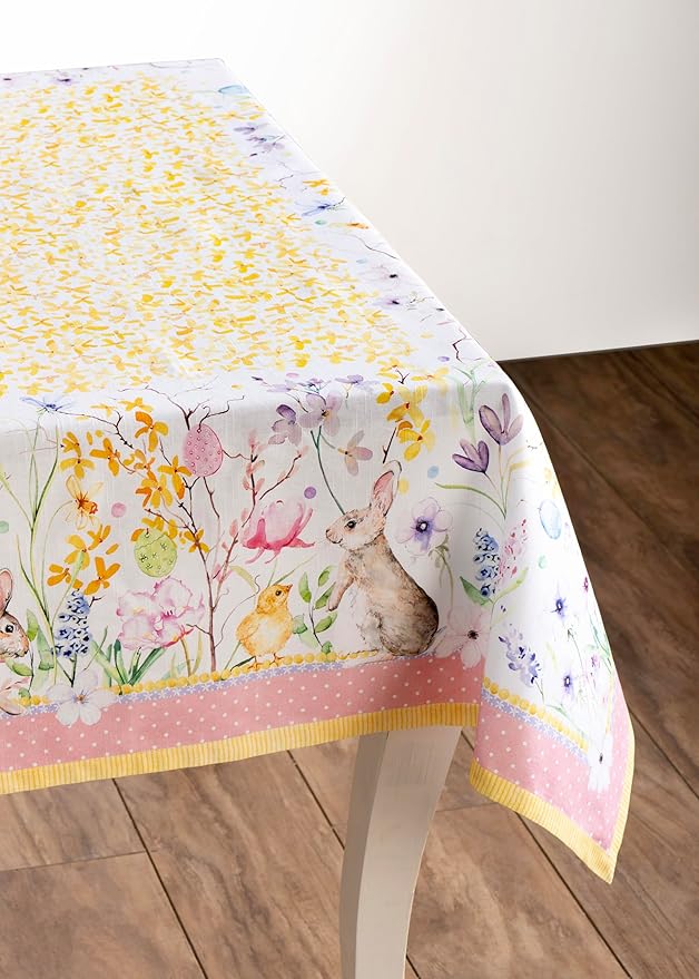 Maison d' Hermine Table Cloth Rectangle Table 100% Cotton 60 x 90 Inches Tablecloth Reusable Decorative for Dining Room, Farmhouse, Home, Party, Festive & Wedding Spring Summer - Easter Zest