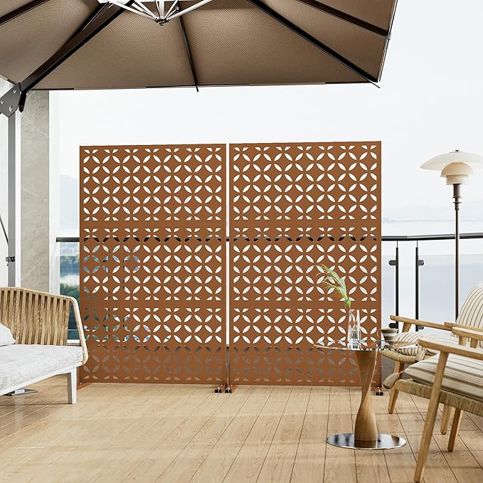 Heavy-Duty Outdoor Privacy Screen for Patio, Balcony, Backyard - 72" H * 44" W Metal Room Divider with Classic Clover Pattern, Anti-Tipping Kit, Weather Resistant, Easy Assembly (Raw Nmber-SYC)