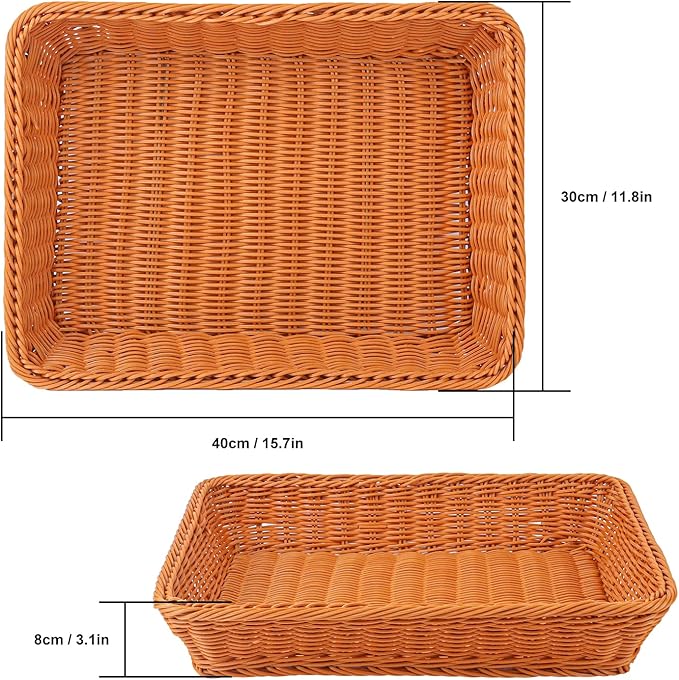 5 Pack 16 Inch Brown Wicker Bread Basket, Handmade Woven Organizer, Rectangular Fruit Baskets, Snack Basket Food Serving Baskets for Dining Table, Candies, Crackers, Fruit, Vegetables