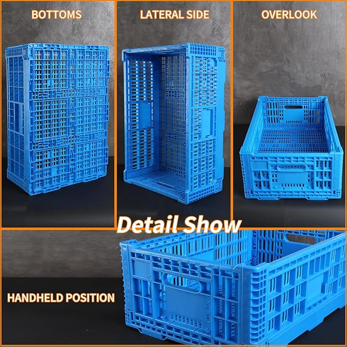 Collapsible Storage Bin Containe，52 Liter Transferheavy duty plastic storage box,blue milk crates heavy duty Transit storage of various items (1)