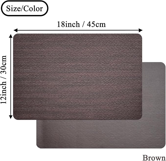 PIGCHCY Waterproof PVC Place Mats Set of 6, Non-Slip Faux Leather Placemats Rattan Pattern Surface Table Mats for Wedding/Birthday Party/Kitchen (18"x12", Brown)