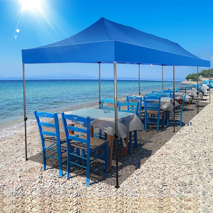 COBIZI 10x30 Pop up Canopy Tent 10x30 Canopy with Sidewall Waterproof Heavy Duty Commercial for Parties Outdoor Garden Gazebo Tent, Carry Bag with Wheel(10x30ft with Sidewalls,Blue)