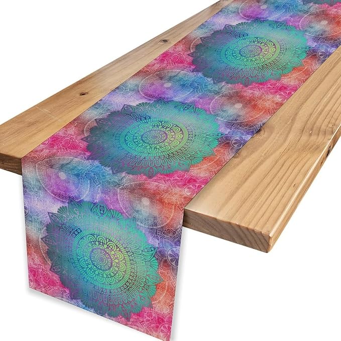 Bohemian Flroal Table Runner, Vintage Colorful Pink Boho Geometric Mandala Flower Paisley Rustic Coffee Table Center Decor for Family Kitchen and Living Room Outdoor Table Decorations, 13"x108"