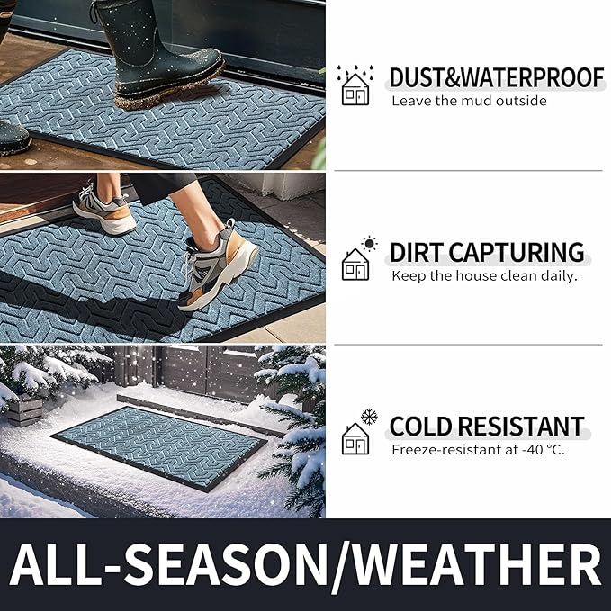 Yimobra Large Door Mat Outside Entrance 47x32, Waterproof Heavy Duty Outdoor Mats for Front Door, Non Slip Rubber Entry Mat for Garage Patio Indoor, Easy Clean, Mix Blue