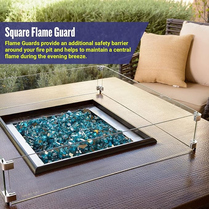 American Fireglass Tempered Glass Flame Guard for 12" Square Drop-in Fire Pit Pans | Outdoor Wind Guard with Aluminum Fire-Resistant Brackets & Non-Slip Feet | 17.5-inch x 17.5-inch x 6-inch