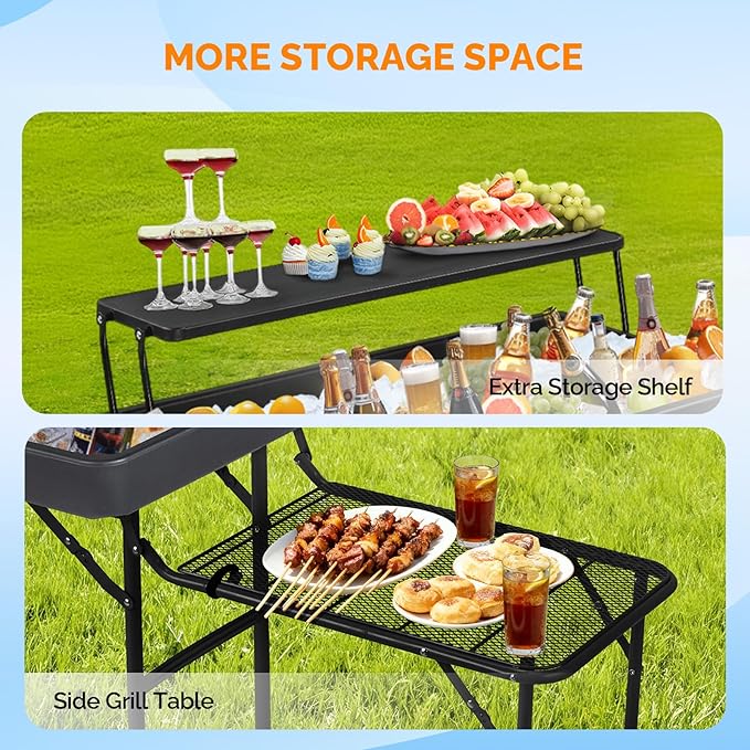 VINGLI Ice Table with Extra Storage Shelf,Side Table,Portasble Cooler Side Table with Removable Skirt, Patio Table, Indoor & Outdoor Bar for Events, Parties and Camping