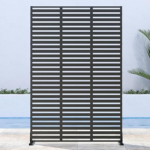 Casaphoria Metal Privacy Screen Outdoor, 72" H x 47" W Freestanding Decorative Privacy Screen for Patio Deck Balcony Garden with Stable Base, Black-Adams