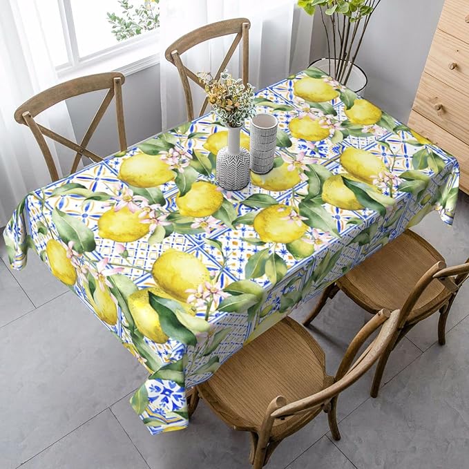 Worltoldb Lemon Tablecloths Polyester Table Cloth for Kitchen Dinning Table Washable Table Cover for Parties Wedding Picnic
