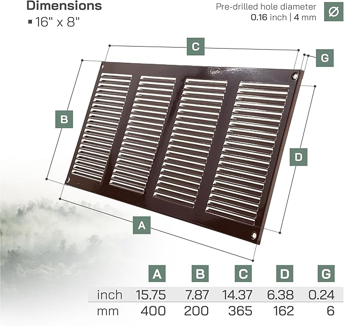 Vent Systems 16" x 8" Inch (Overall Dimensions) Pack of 2 - Brown - Air Vent Cover Metal Air Return Grill with Built-in Pest Guard Screen HVAC Vent Duct Cover for Home Improvement