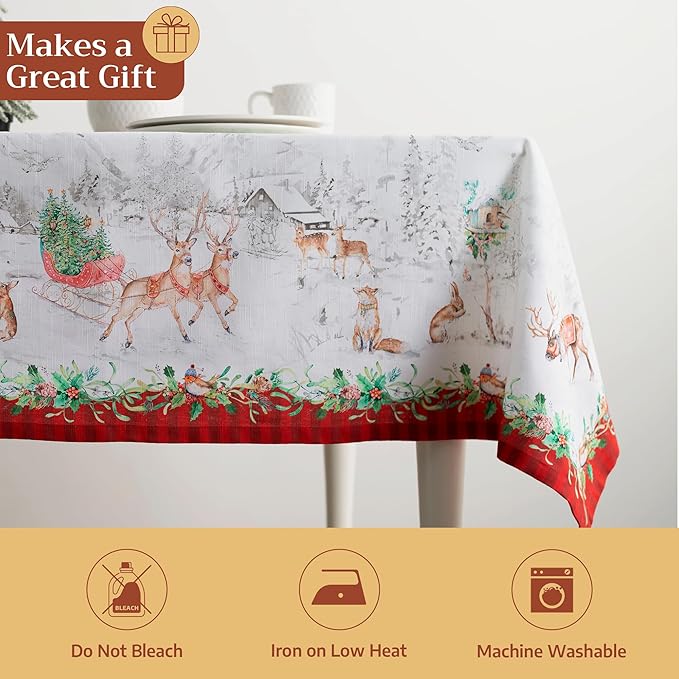 Maison d' Hermine Table Cloth Rectangle Table 100% Cotton 60 x 120 Inches Fall Tablecloth Reusable Everyday Use for Thanksgiving Christmas Decorations Dining Farmhouse Party (Christmas Tradition)