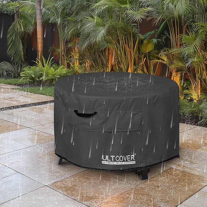 ULTCOVER Patio Fire Pit Table Cover Round 36 inch Outdoor Waterproof Fire Bowl Cover, Black