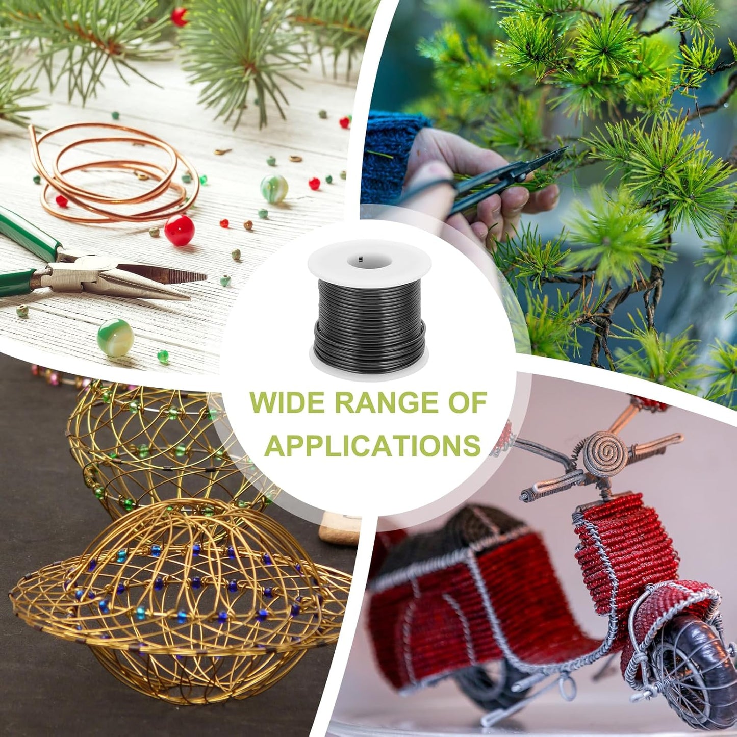 MECCANIXITY 12 Gauge Anodized Aluminum Craft Wire Bendable Bonsai Training Wire 98 Feet 2mm for Sculpting Crafts Wreath Floral Beading Jewelry Making, Black