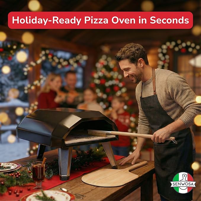 26” Pizza Oven Brush with Stone Scraper - Heat Resistant Stainless Steel Bristles, Extra Long Handle - Compatible with Ooni Ovens - Includes Spare Head
