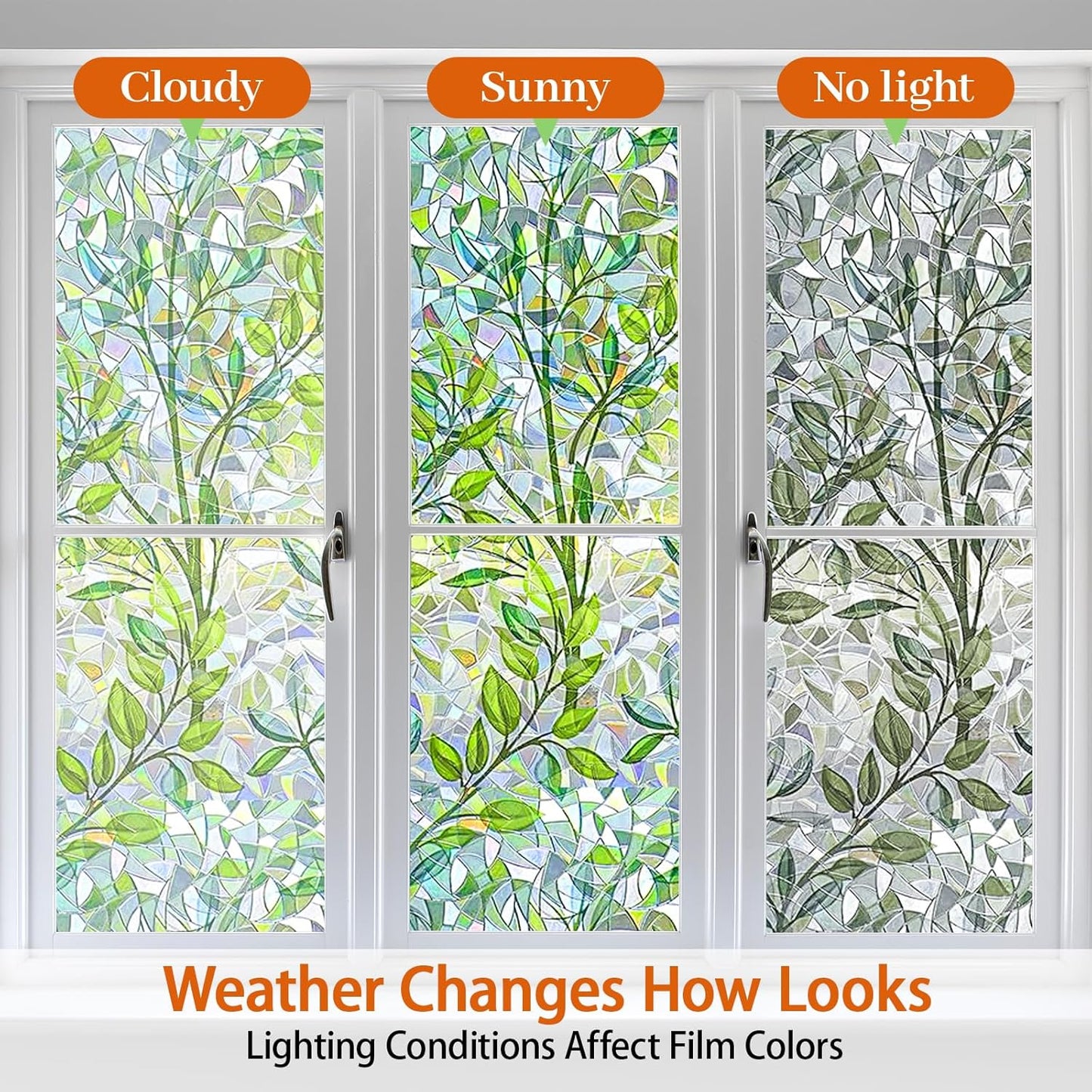 Niviy Window Privacy Film Stained Glass Window Film with Installation Tools, Rainbow Windows Decorative Decals Non-Adhesive Reusable for Home, Bathroom, Glass Door (Leaf Rainbow, 11.8 x 78.7 in)