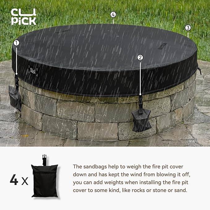 Outdoor Firepit Covers Round,In Ground Heavy Duty Waterproof Fire Pit Cover,Suitable for 50-55 Inch Round Built in Stone Firepits,Black