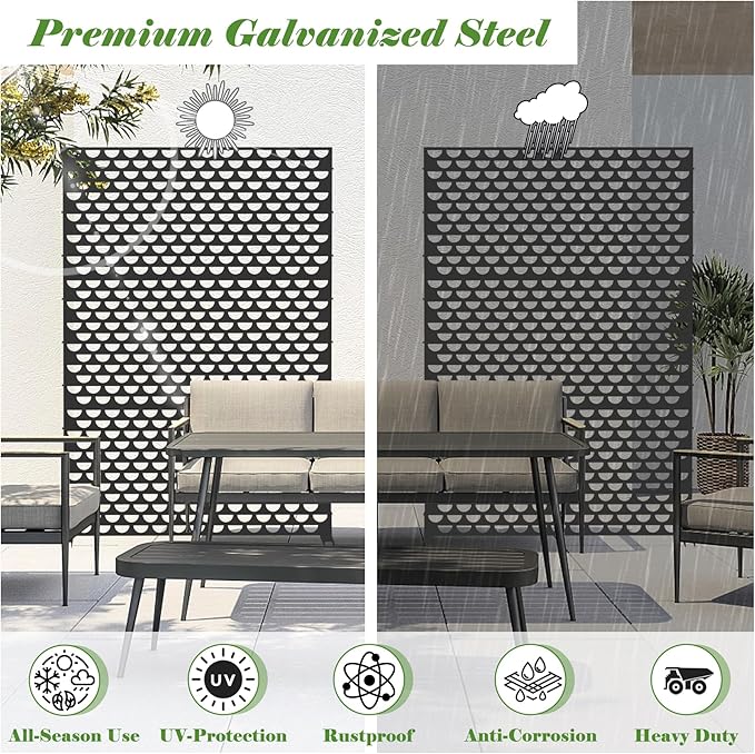 Domi Metal Privacy Screens and Panels with Free Standing, Freestanding Outdoor Indoor Privacy Screen, Decorative Privacy Screen for Balcony Patio Garden, Semi-Circular Shape