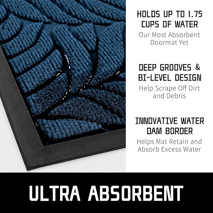 Yimobra 47x24 Large Door Mat Outdoor Indoor, All-Season Waterproof Door Mat Outside Entrance, All-Weather Non-Slip Outside Doormat for Garage Patio Entryway, Blue