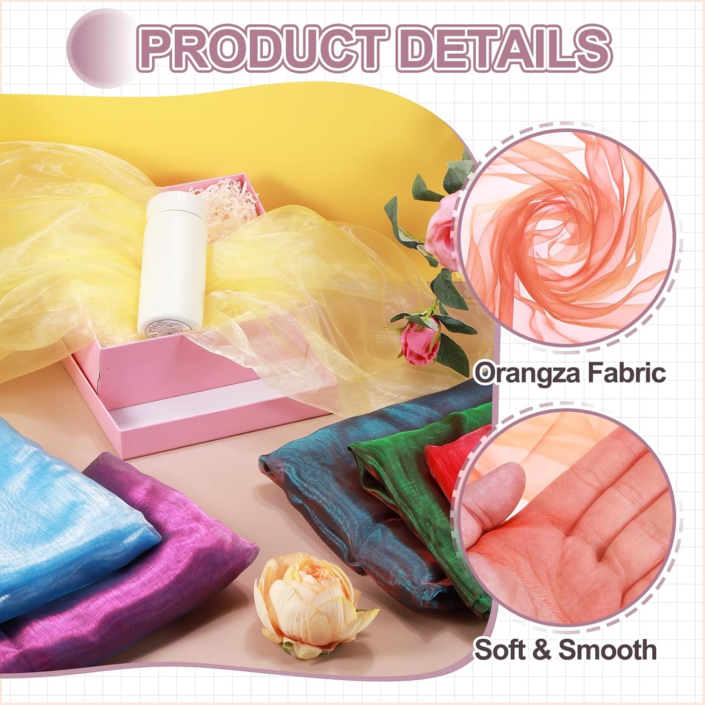 MECCANIXITY Iridescent Sheer Organza Fabric, 10 Yards x 59 Inches Solid Holographic Shiny Fabric Organza Cloth for Wedding, Curtains, Costume, Photo Background, Gradient Dark Orange Red