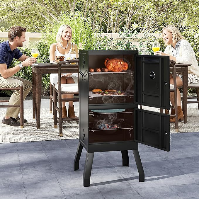 Happygrill Charcoal Grills, 40" Vertical BBQ Smoker Grill with Built-in Thermometer, Adjustable Air Dampers, Removable Water Pan & Grill Grates for Backyard Picnics, Party, Outdoor Camping