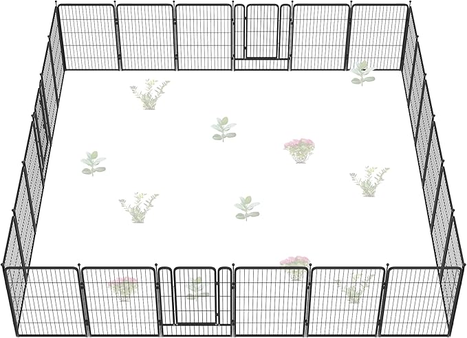 FXW Garden Fence Outdoor for The Yard – 40in(H) x 54.7ft(L) Heavy Duty Metal Animal Barrier for Dog and Rabbit, Decorative Dog Fence, 24 Panels, Black