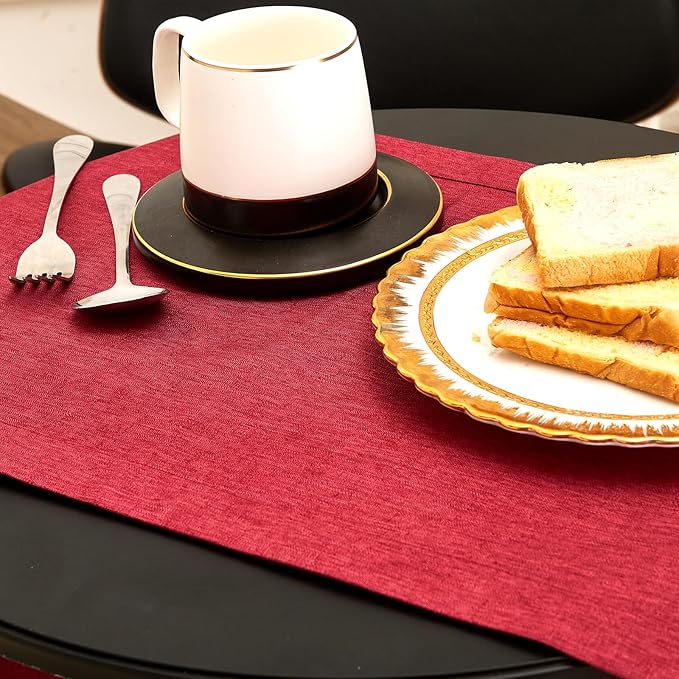 Mebakuk Linen Farmhouse Table Runner Large Burlap Style Soft and Waterproof Decorative Fabric Runner for Outdoor Wedding and Dinner (14 x 60 Inch, Red)