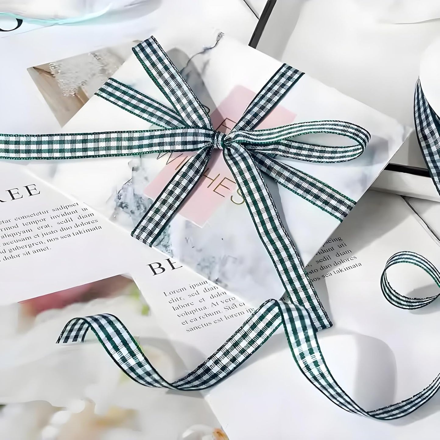 Classic Gingham Checkered Ribbon, Assorted Colors Premium Polyster Plaid Checkered Craft Ribbon for Gift Wrapping, DIY Projects, Hair Bows,Scrapbooking & Party Decor (Black, 3/8x50Yd)